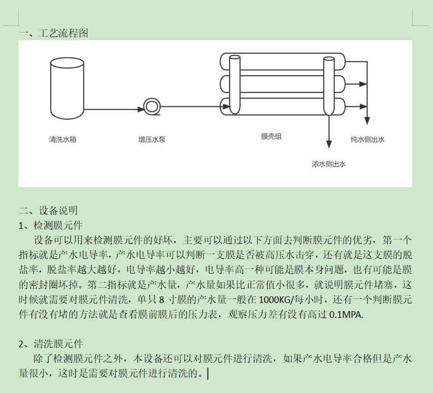 沁园街道ro洗膜机工艺流程图及工艺说明